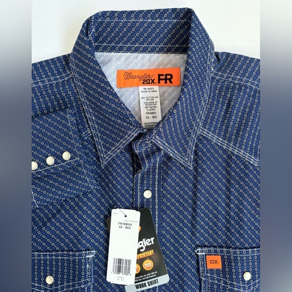 Wrangler 20X FR NWT Men's‎ 3X Big Navy Long Sleeve Snap Button Up Shirt